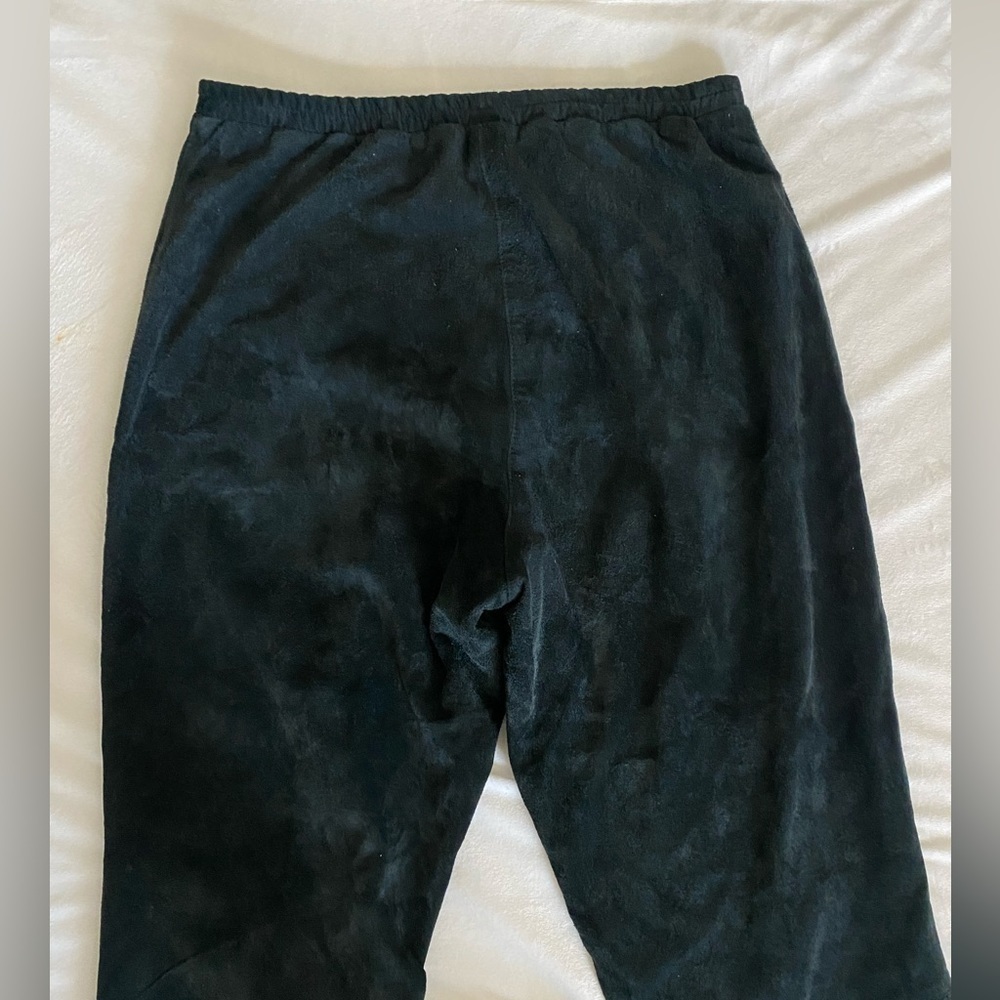 Women Black wide leg suede pants, Handmade sz 8-10, relaxed fit, front pockets - Picture 9 of 9